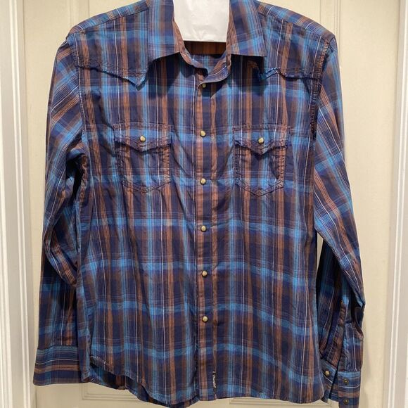 Wranglers retro xl long sleeve western shirt plaid raw edge pearl snaps - Picture 1 of 9